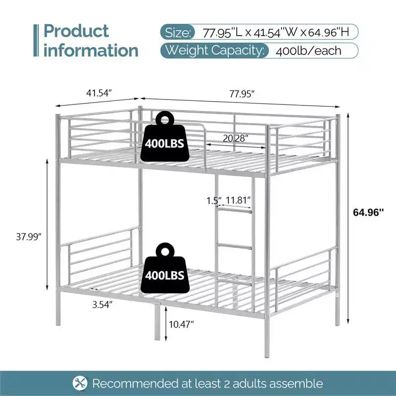 Karl Home White Twin Over Twin Bunk Bed for Kids/Adults with Stairs Flat Rungs