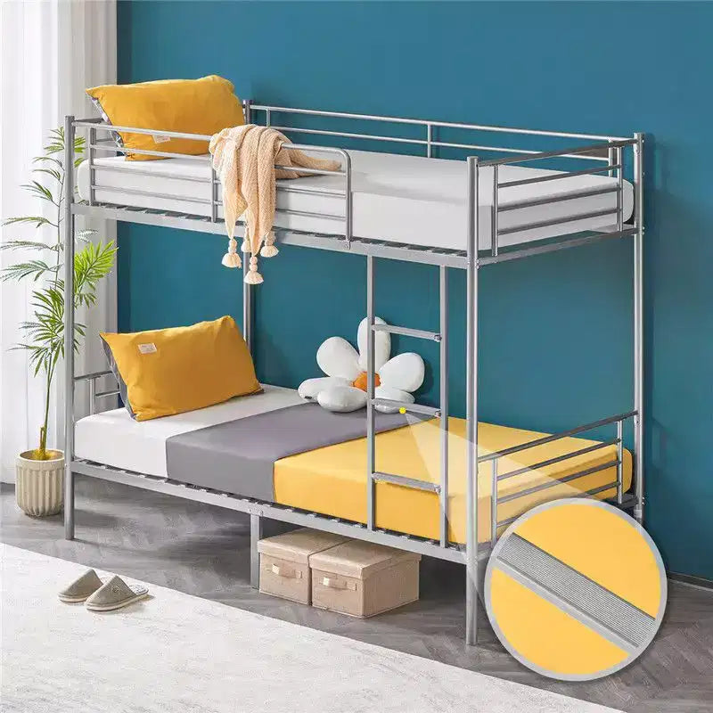 Karl Home White Twin Over Twin Bunk Bed for Kids/Adults with Stairs Flat Rungs