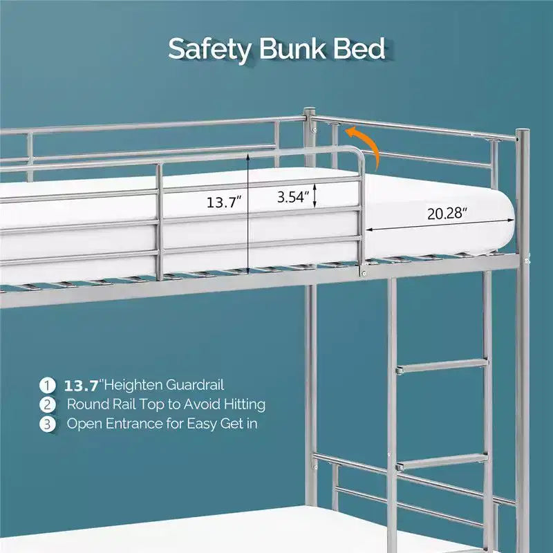 Karl Home White Twin Over Twin Bunk Bed for Kids/Adults with Stairs Flat Rungs