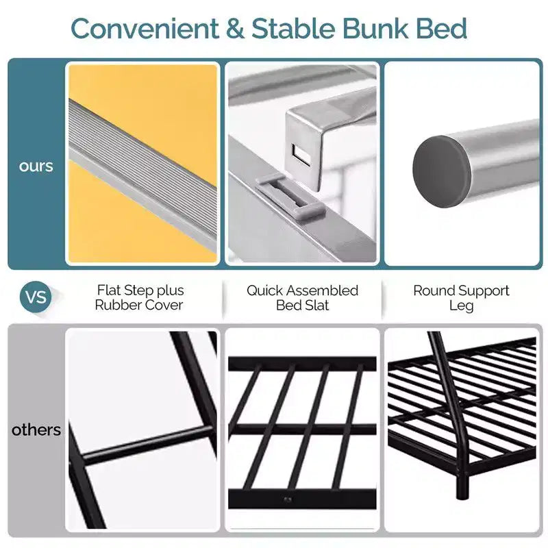 Karl Home White Twin Over Twin Bunk Bed for Kids/Adults with Stairs Flat Rungs