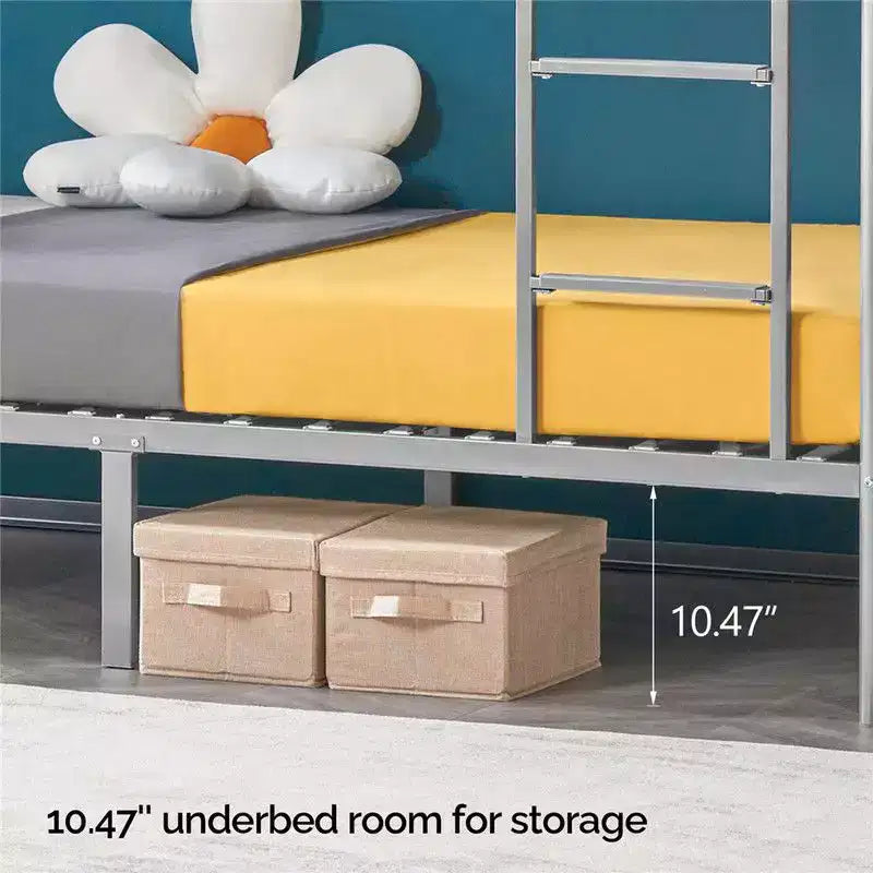 Karl Home White Twin Over Twin Bunk Bed for Kids/Adults with Stairs Flat Rungs