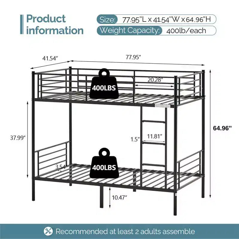 Karl Home White Twin Over Twin Bunk Bed for Kids/Adults with Stairs Flat Rungs