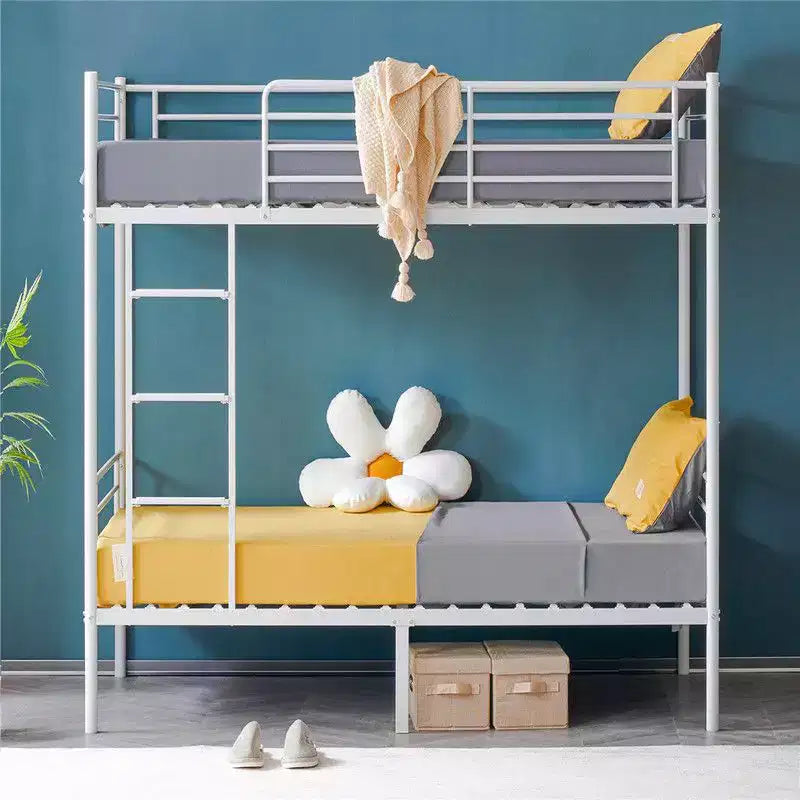 Karl Home White Twin Over Twin Bunk Bed for Kids/Adults with Stairs Flat Rungs