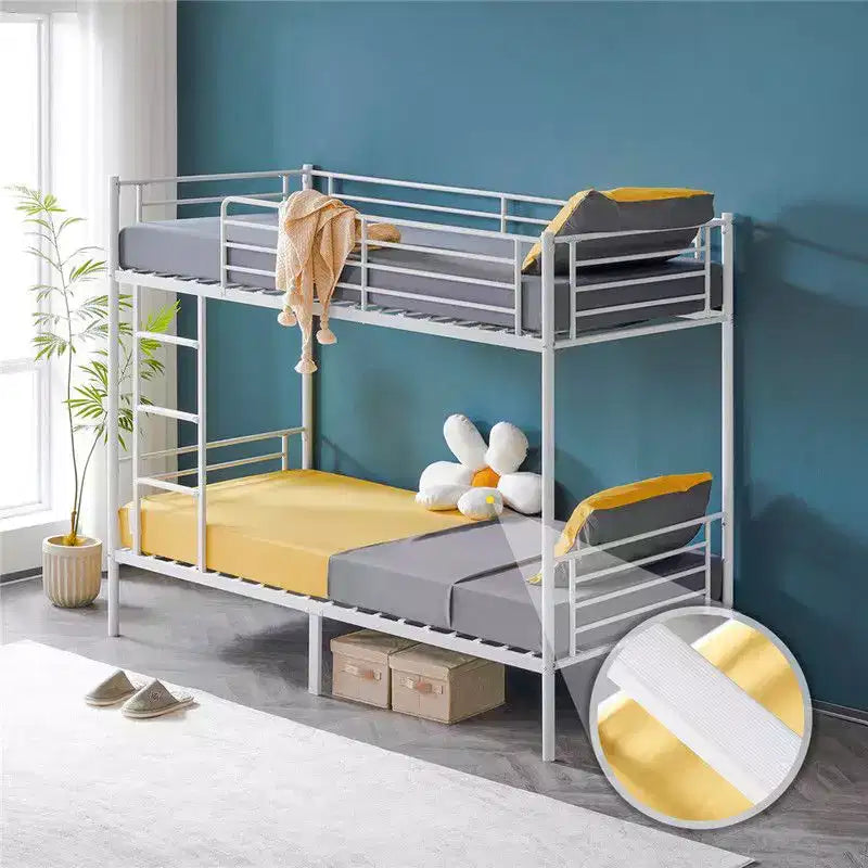 Karl Home White Twin Over Twin Bunk Bed for Kids/Adults with Stairs Flat Rungs