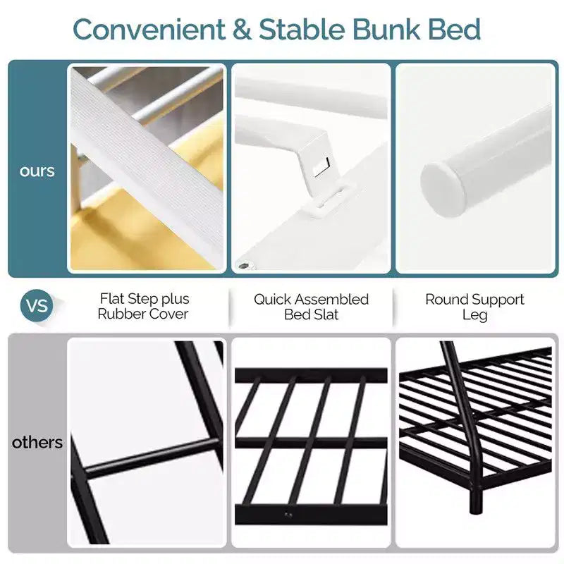 Karl Home White Twin Over Twin Bunk Bed for Kids/Adults with Stairs Flat Rungs