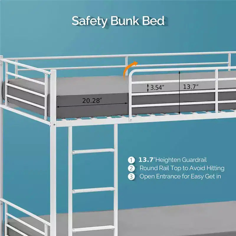 Karl Home White Twin Over Twin Bunk Bed for Kids/Adults with Stairs Flat Rungs