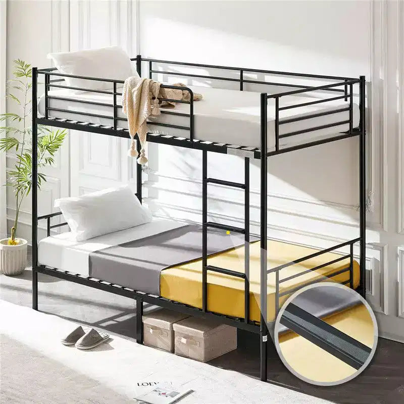Karl Home White Twin Over Twin Bunk Bed for Kids/Adults with Stairs Flat Rungs