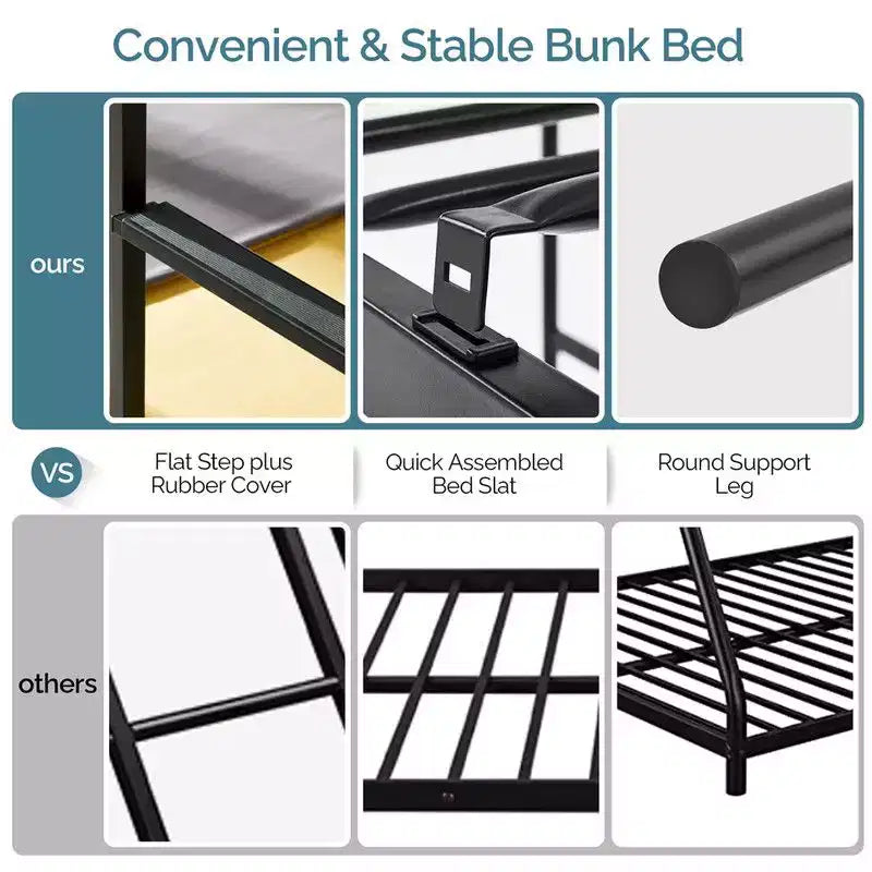 Karl Home White Twin Over Twin Bunk Bed for Kids/Adults with Stairs Flat Rungs