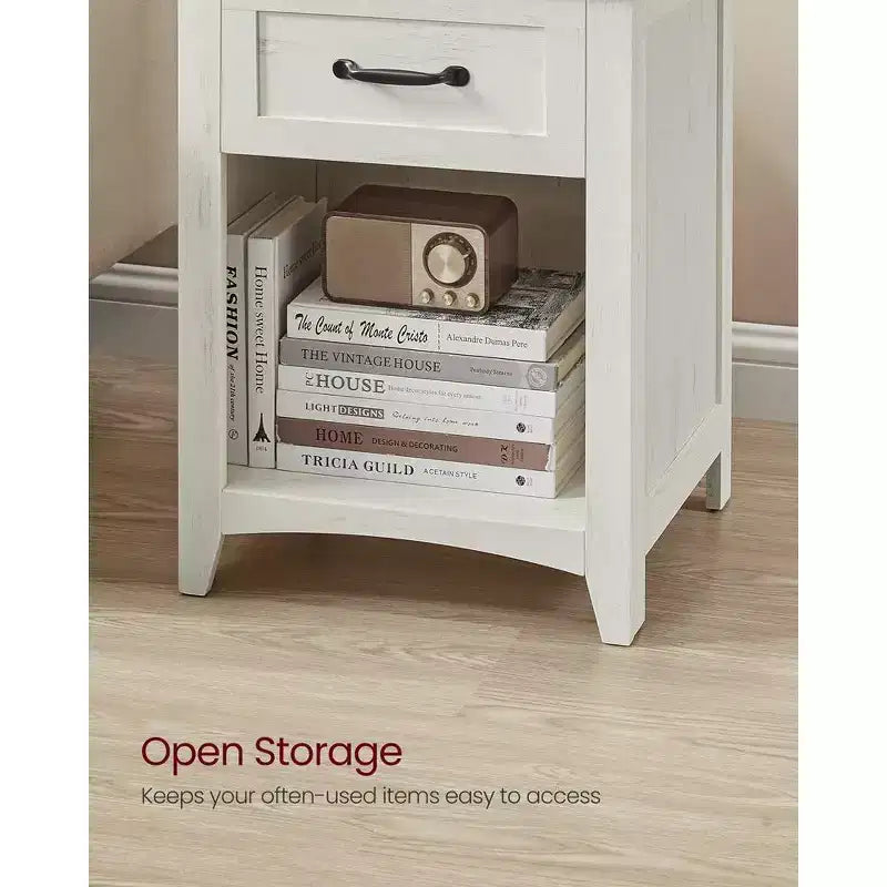 LIRY 2-Piece Farmhouse Nightstand Set with USB Charging Station, Drawer & Open Shelf, Bedside Table for Home Decor, Misty Gray