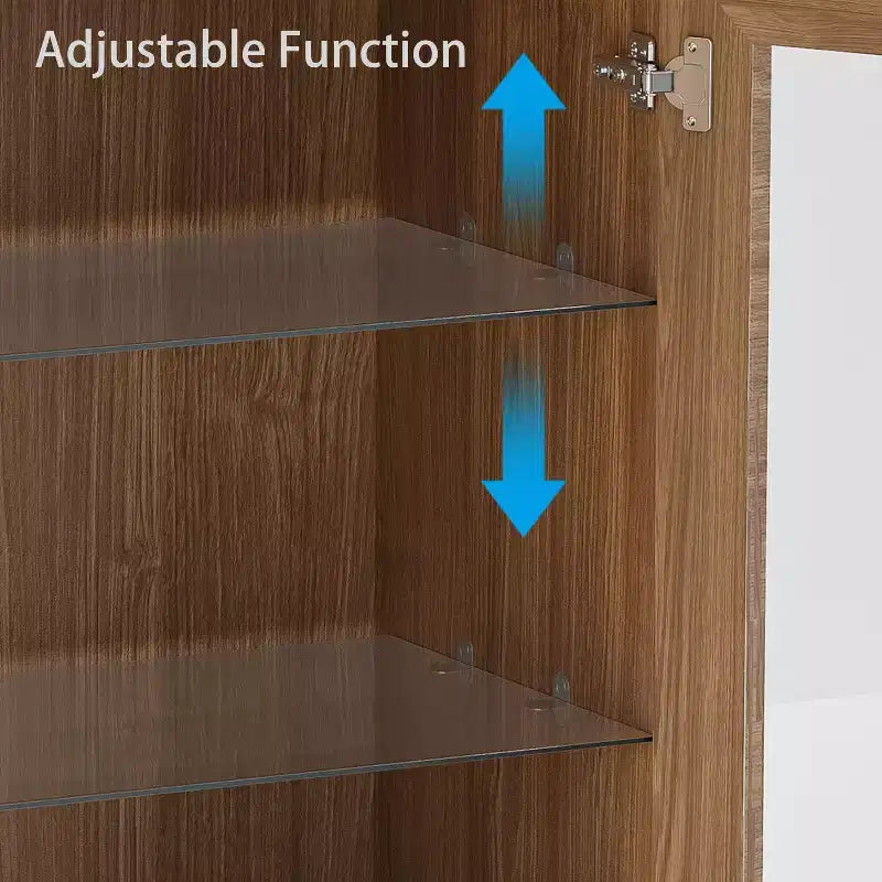 31x62x16 Wood Accent Cabinet, Storage Organizer with Adjustable Shelves and Glass Doors for Kitchen Bedroom Entryway Living Room Dinning Room