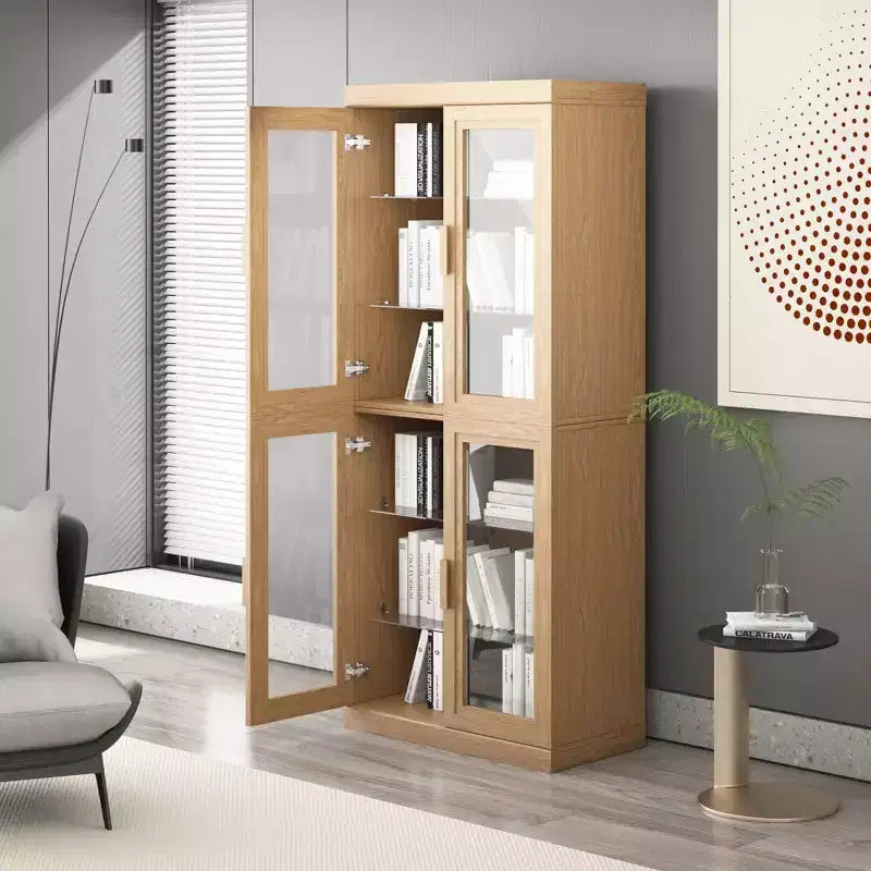 72x31x16 Wood Accent Cabinet, Storage Organizer with Adjustable Shelves and Glass Doors for Kitchen Bedroom Entryway Living/Dinning Room
