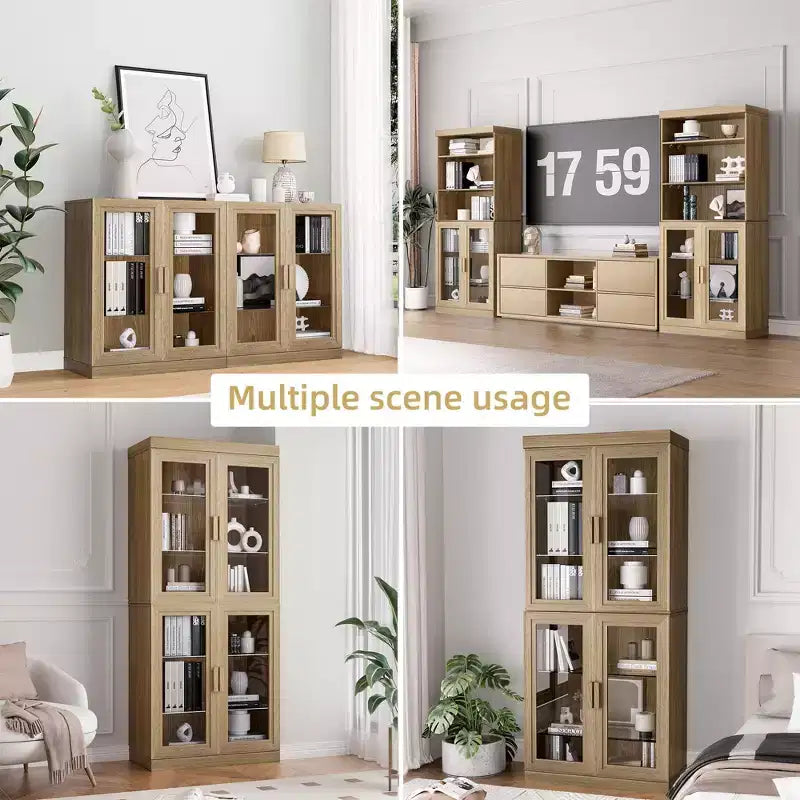 72x31x16 Wood Accent Cabinet, Storage Organizer with Adjustable Shelves and Glass Doors for Kitchen Bedroom Entryway Living/Dinning Room