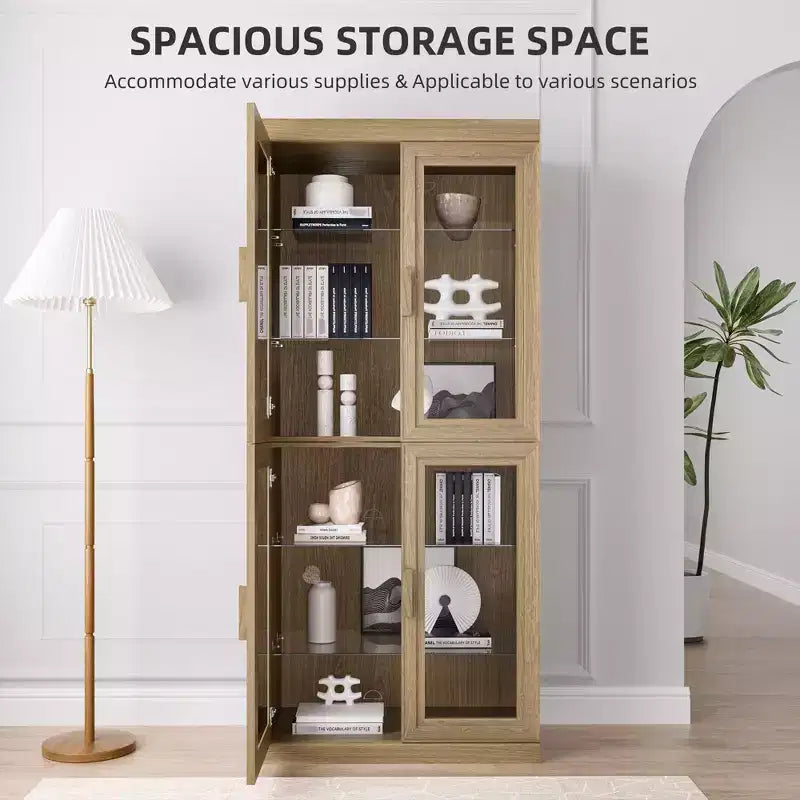 72x31x16 Wood Accent Cabinet, Storage Organizer with Adjustable Shelves and Glass Doors for Kitchen Bedroom Entryway Living/Dinning Room
