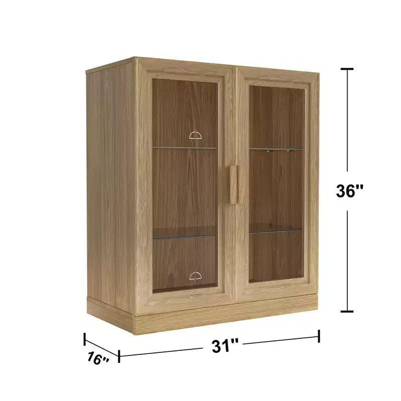 72x31x16 Wood Accent Cabinet, Storage Organizer with Adjustable Shelves and Glass Doors for Kitchen Bedroom Entryway Living/Dinning Room