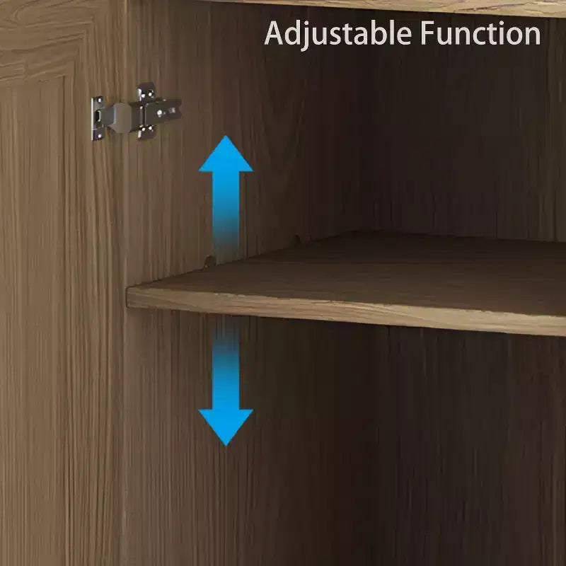 62x62x16 Wood Accent Cabinet in Natural Color, Storage Organizer with Adjustable Shelves for Kitchen Bedroom Entryway Living Room Dinning Room
