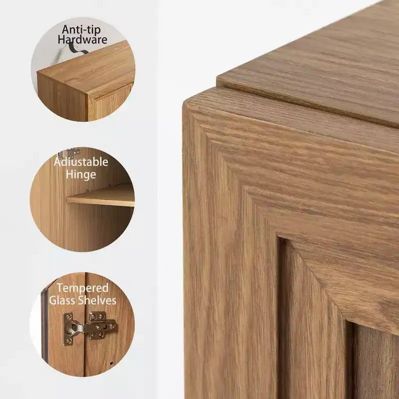 62x62x16 Wood Accent Cabinet in Natural Color, Storage Organizer with Adjustable Shelves for Kitchen Bedroom Entryway Living Room Dinning Room