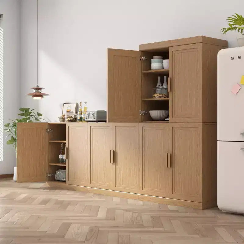62x62x16 Wood Accent Cabinet in Natural Color, Storage Organizer with Adjustable Shelves for Kitchen Bedroom Entryway Living Room Dinning Room