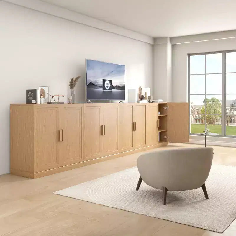 62x62x16 Wood Accent Cabinet in Natural Color, Storage Organizer with Adjustable Shelves for Kitchen Bedroom Entryway Living Room Dinning Room
