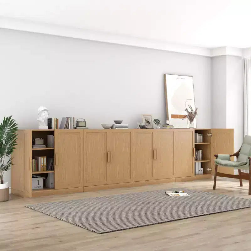 62x62x16 Wood Accent Cabinet in Natural Color, Storage Organizer with Adjustable Shelves for Kitchen Bedroom Entryway Living Room Dinning Room