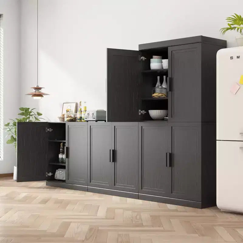 31x124x16 Wood Accent Cabinet in Black, Storage Organizer with Adjustable Shelves for Kitchen Bedroom Entryway Living Room Dinning Room