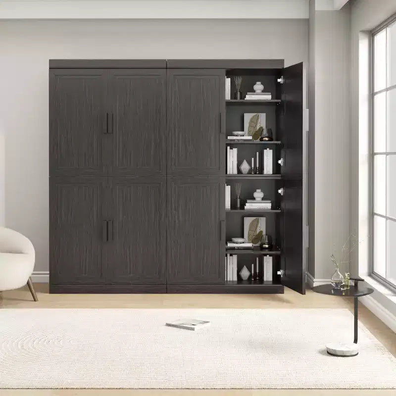 31x124x16 Wood Accent Cabinet in Black, Storage Organizer with Adjustable Shelves for Kitchen Bedroom Entryway Living Room Dinning Room