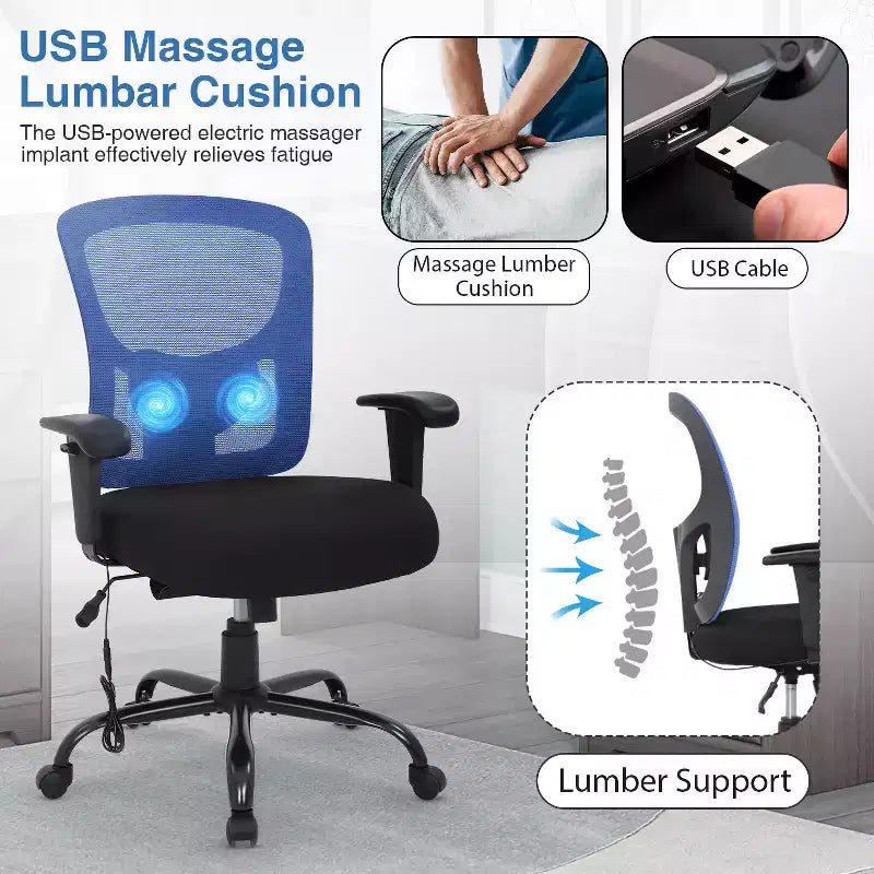 BestMassage Ergonomic Big and Tall Office Chair 400lbs Mesh Desk Chair for Heavy People