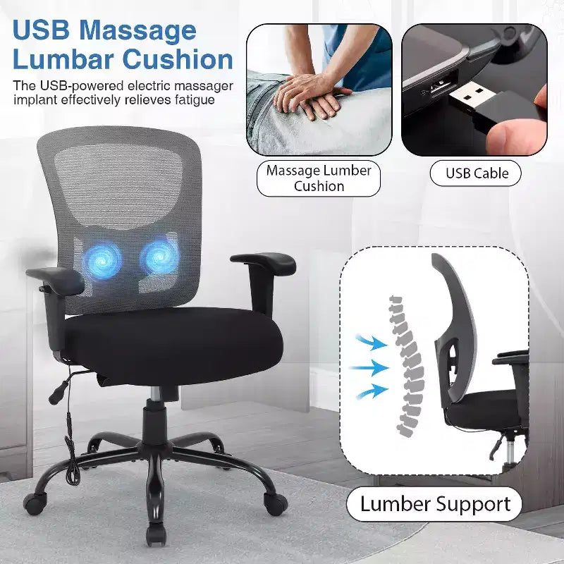 BestMassage Ergonomic Big and Tall Office Chair 400lbs Mesh Desk Chair for Heavy People