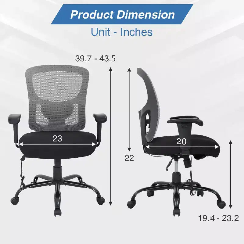 BestMassage Ergonomic Big and Tall Office Chair 400lbs Mesh Desk Chair for Heavy People