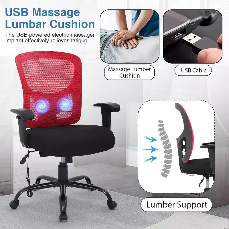 BestMassage Ergonomic Big and Tall Office Chair 400lbs Mesh Desk Chair for Heavy People