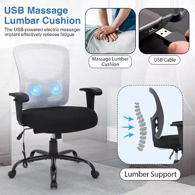 BestMassage Ergonomic Big and Tall Office Chair 400lbs Mesh Desk Chair for Heavy People