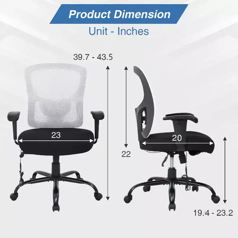 BestMassage Ergonomic Big and Tall Office Chair 400lbs Mesh Desk Chair for Heavy People