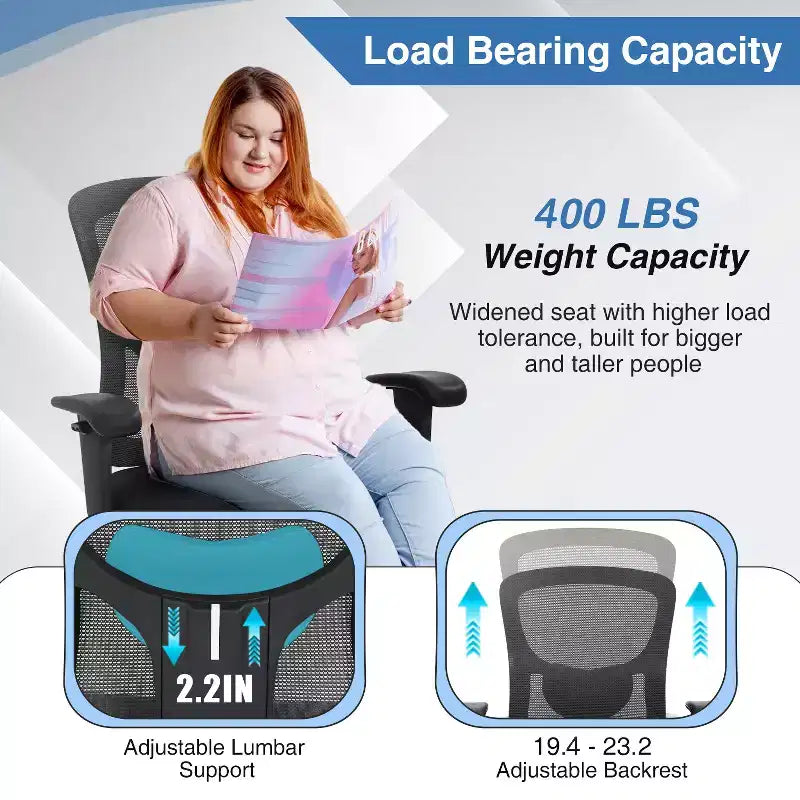 BestMassage Ergonomic Big and Tall Office Chair 400lbs Mesh Desk Chair for Heavy People