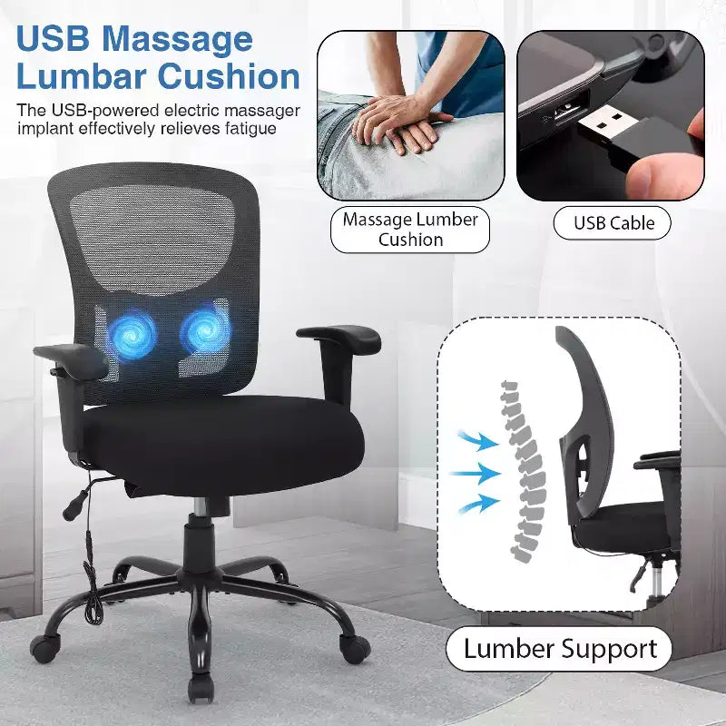BestMassage Ergonomic Big and Tall Office Chair 400lbs Mesh Desk Chair for Heavy People