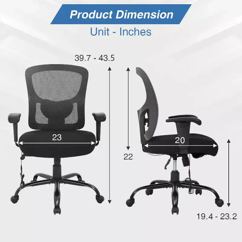 BestMassage Ergonomic Big and Tall Office Chair 400lbs Mesh Desk Chair for Heavy People