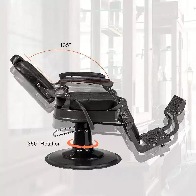 Karl Home Reclining Ergonomic Hydraulic Barber Chair Beauty Spa Styling Equipment in Black with Arms
