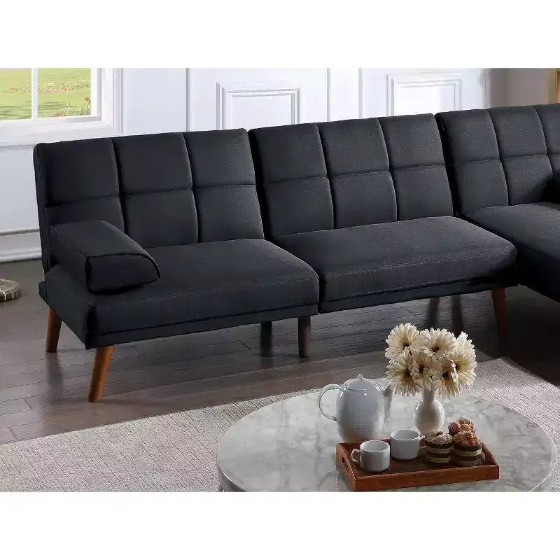Okak Modern Adjustable Tufted Sofa Loveseat Sleeper Sofa, 2 seater Sofa Plush Couch with wooden legs for Small Apartments, living Room