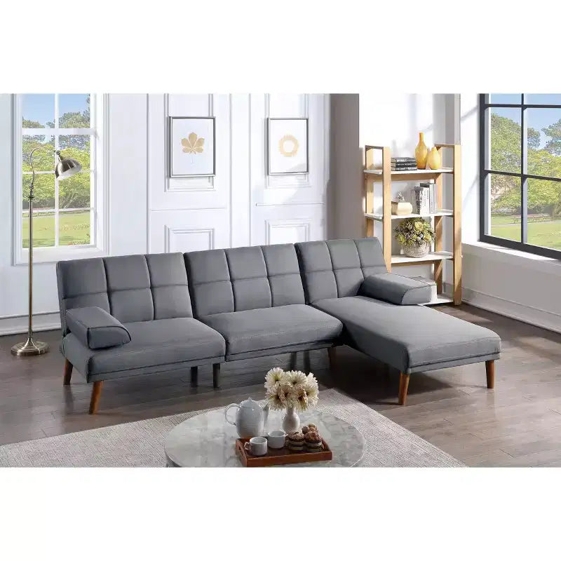 Okak Modern Adjustable Tufted Sofa Loveseat Sleeper Sofa, 2 seater Sofa Plush Couch with wooden legs for Small Apartments, living Room