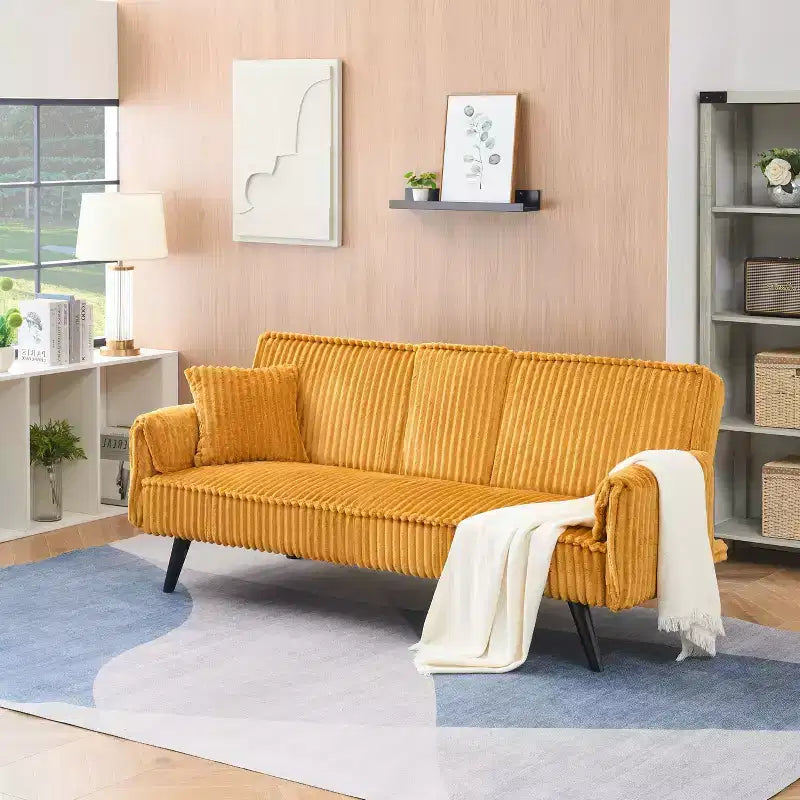 Okak Minimalist Sofa Couches for Living Room Convertible Loveseat Sofa Bed Straight-line Corduroy with Adjustable Backrest & Cup Holder