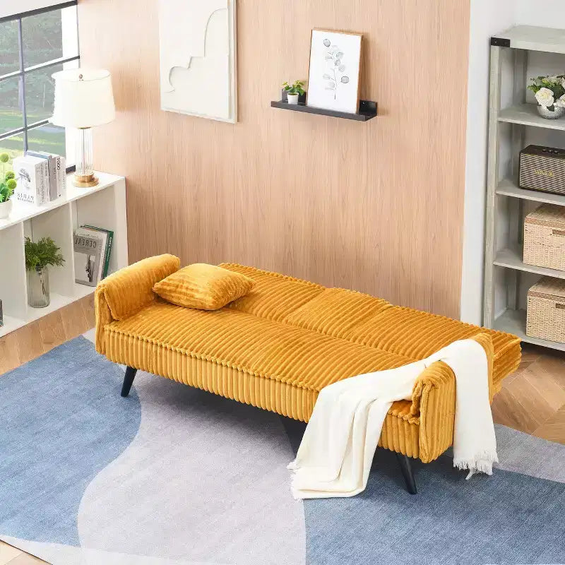 Okak Minimalist Sofa Couches for Living Room Convertible Loveseat Sofa Bed Straight-line Corduroy with Adjustable Backrest & Cup Holder
