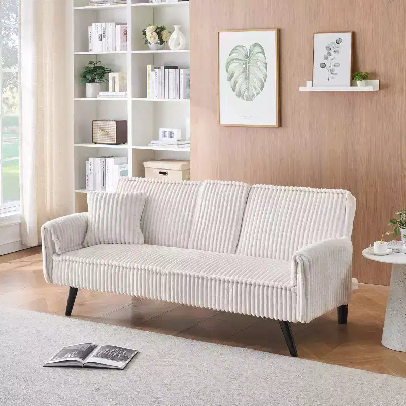 Okak Minimalist Sofa Couches for Living Room Convertible Loveseat Sofa Bed Straight-line Corduroy with Adjustable Backrest & Cup Holder