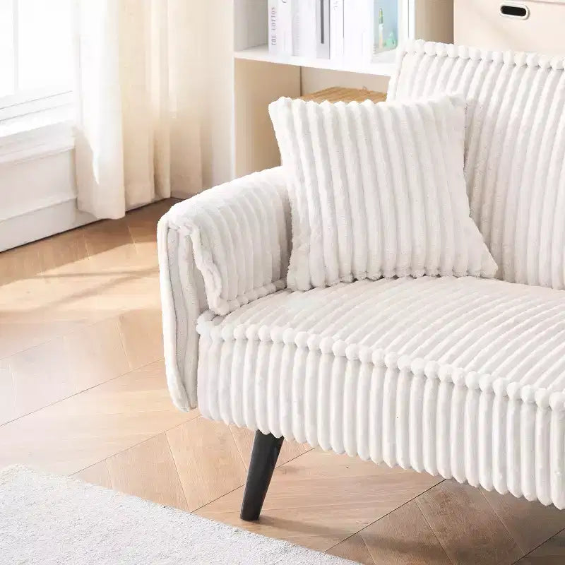 Okak Minimalist Sofa Couches for Living Room Convertible Loveseat Sofa Bed Straight-line Corduroy with Adjustable Backrest & Cup Holder
