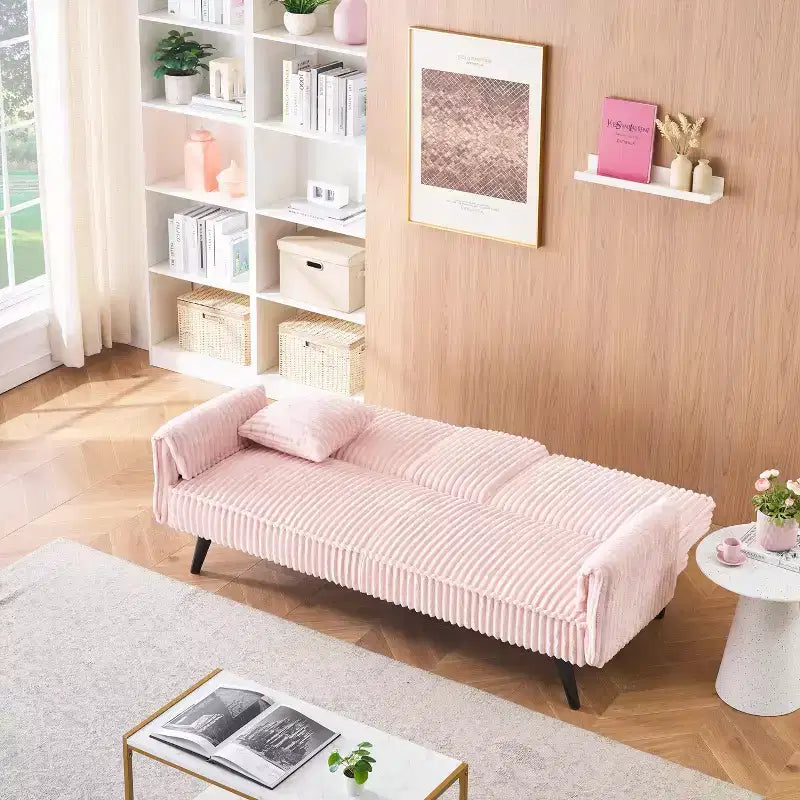 Okak Minimalist Sofa Couches for Living Room Convertible Loveseat Sofa Bed Straight-line Corduroy with Adjustable Backrest & Cup Holder