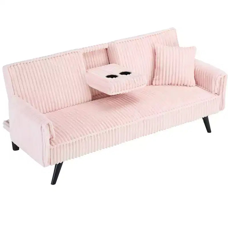 Okak Minimalist Sofa Couches for Living Room Convertible Loveseat Sofa Bed Straight-line Corduroy with Adjustable Backrest & Cup Holder