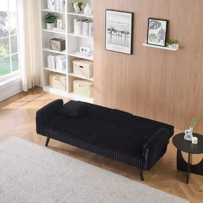 Okak Minimalist Sofa Couches for Living Room Convertible Loveseat Sofa Bed Straight-line Corduroy with Adjustable Backrest & Cup Holder