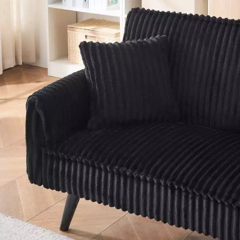 Okak Minimalist Sofa Couches for Living Room Convertible Loveseat Sofa Bed Straight-line Corduroy with Adjustable Backrest & Cup Holder