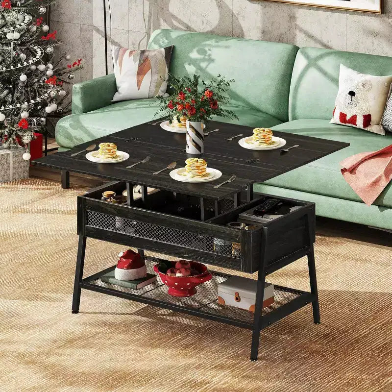 GALAXHERO 3-in-1 Lift Top Coffee Table with Hidden Compartment, Multi-Function Coffee Table Converts to Dining Table for Living Room Charcoal Black