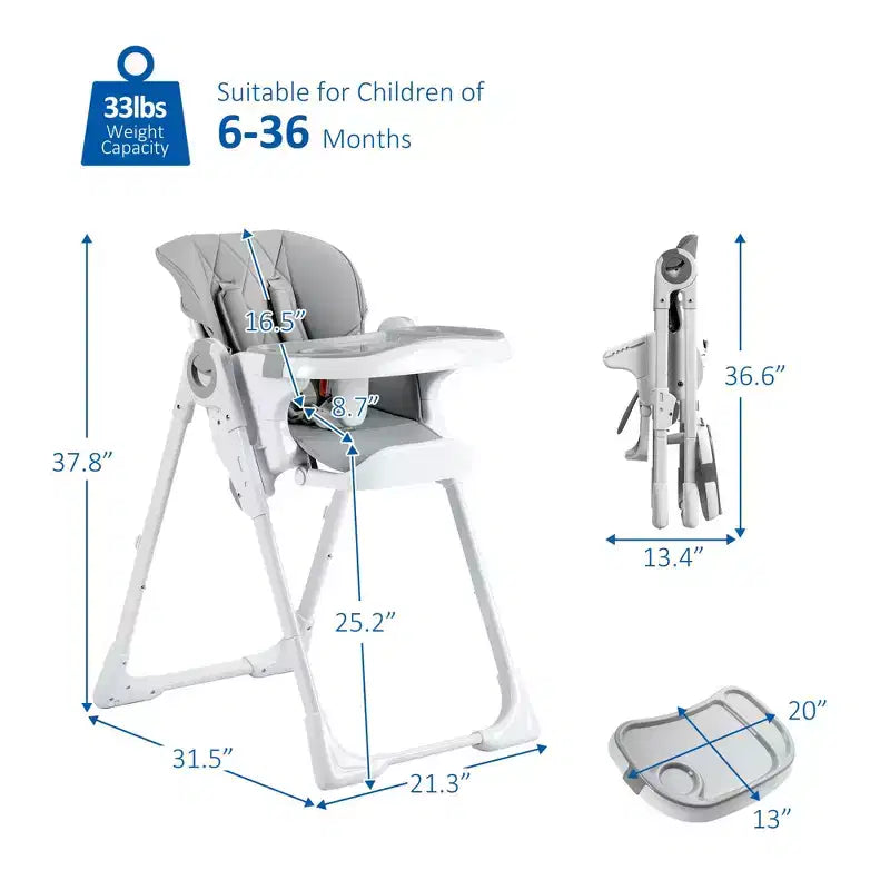 Baby High Chair, Multifunctional Infant Highchairs with Adjustable Height and Recline, Foldable High Chair for Babies & Toddlers, High Chair