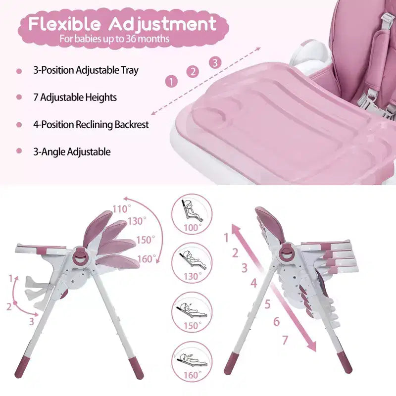 Baby High Chair, Multifunctional Infant Highchairs with Adjustable Height and Recline, Foldable High Chair for Babies & Toddlers, High Chair
