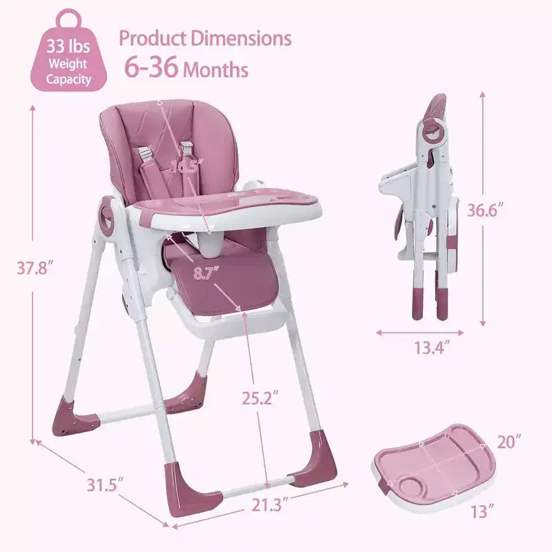Baby High Chair, Multifunctional Infant Highchairs with Adjustable Height and Recline, Foldable High Chair for Babies & Toddlers, High Chair