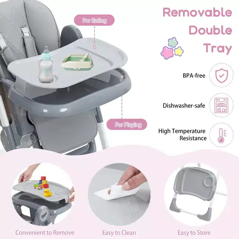 Baby High Chair, Multifunctional Infant Highchairs with Adjustable Height and Recline, Foldable High Chair for Babies & Toddlers, High Chair